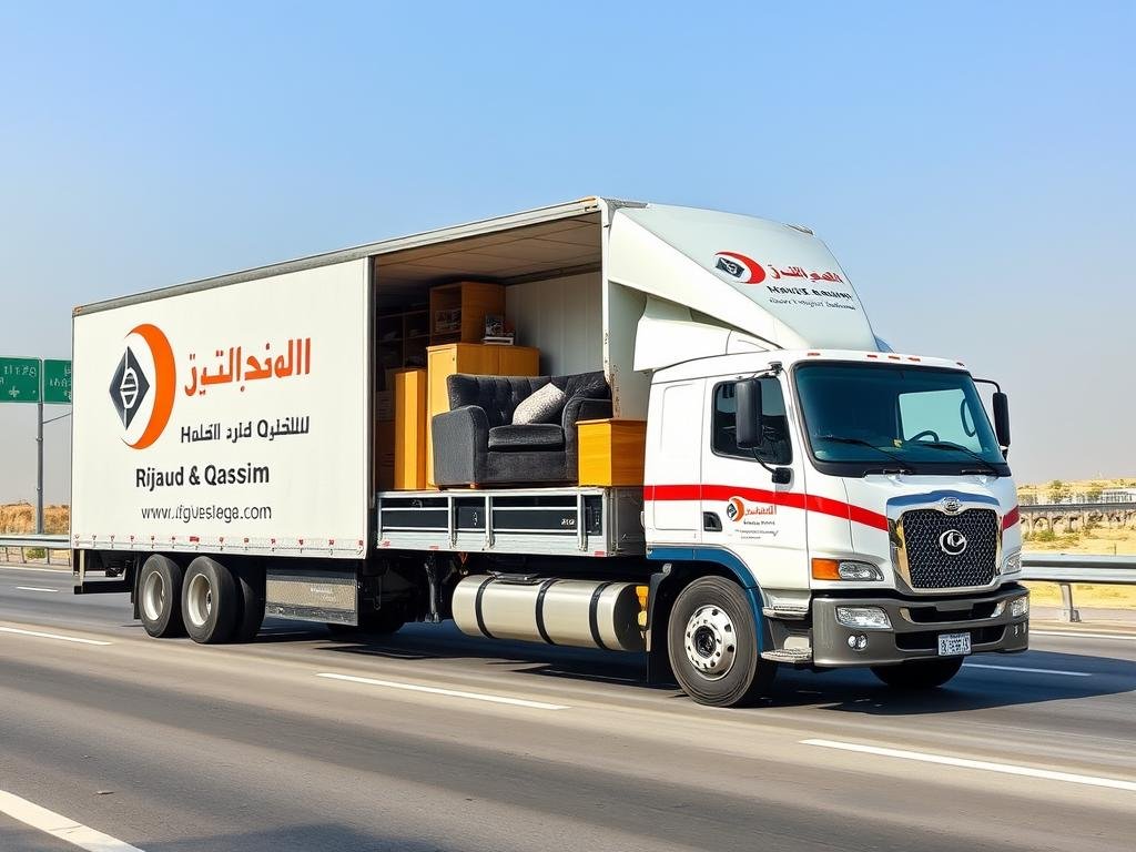 سيارة نقل عفش كبيرة تحمل أثاث منزلي في طريقها من الرياض إلى القصيم سيارة نقل عفش كبيرة تحمل أثاث منزلي في طريقها من الرياض إلى القصيم