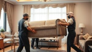 فريق عمل محترف يقوم بنقل الأثاث بعناية
