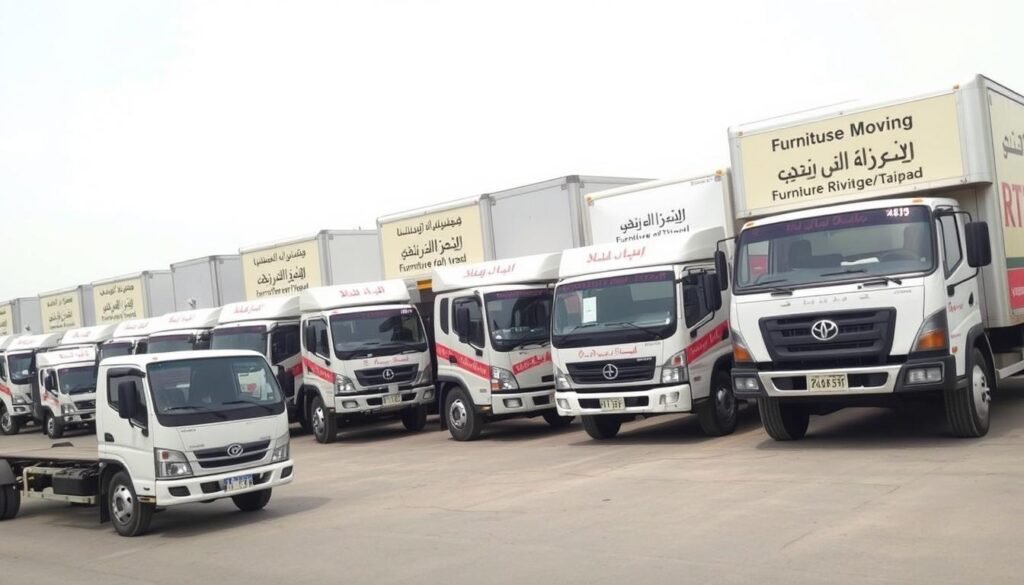 أسطول متنوع من شاحنات نقل عفش من الرياض إلى الطائف بأحجام مختلفة