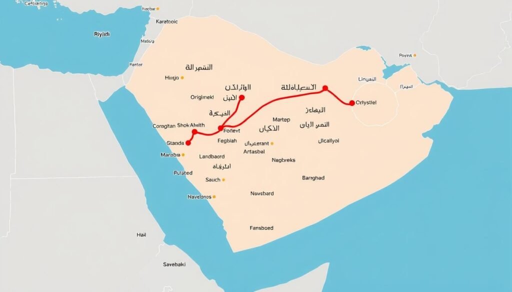 خريطة توضح مناطق التغطية لخدمة نقل أثاث الرياض إلى حائل