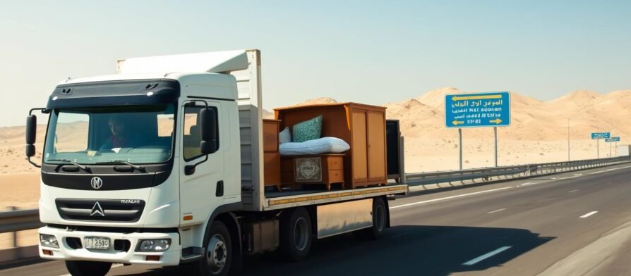 شاحنة نقل أثاث في الطريق من الرياض إلى رفحاء