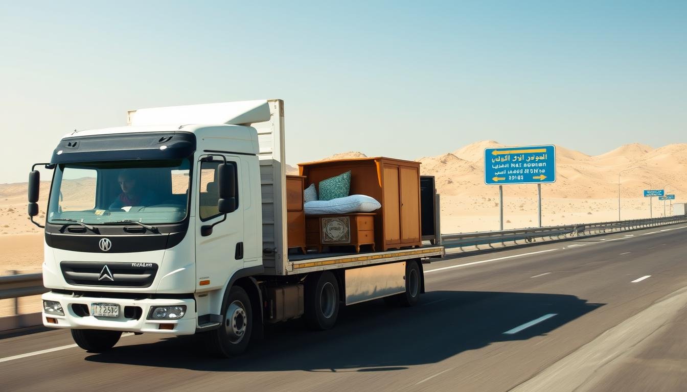 شاحنة نقل أثاث في الطريق من الرياض إلى رفحاء