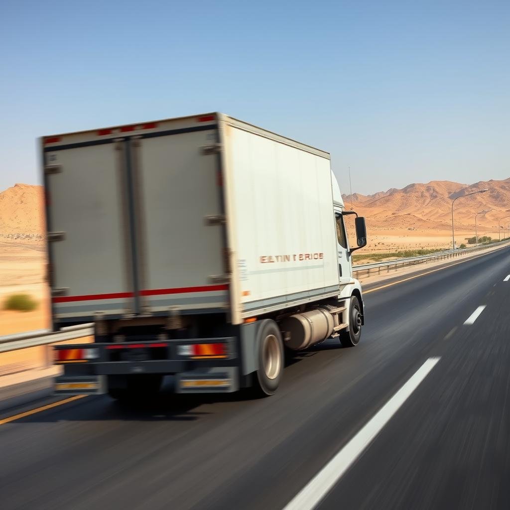 شاحنة نقل عفش تسير بسرعة في الطريق بين الرياض والزلفي شاحنة نقل عفش تسير بسرعة في الطريق بين الرياض والزلفي