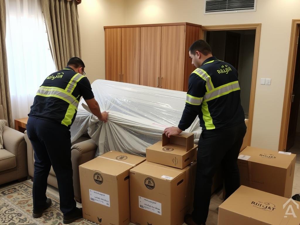 عملية فك وتغليف الأثاث قبل شحنه من الرياض إلى جازان
