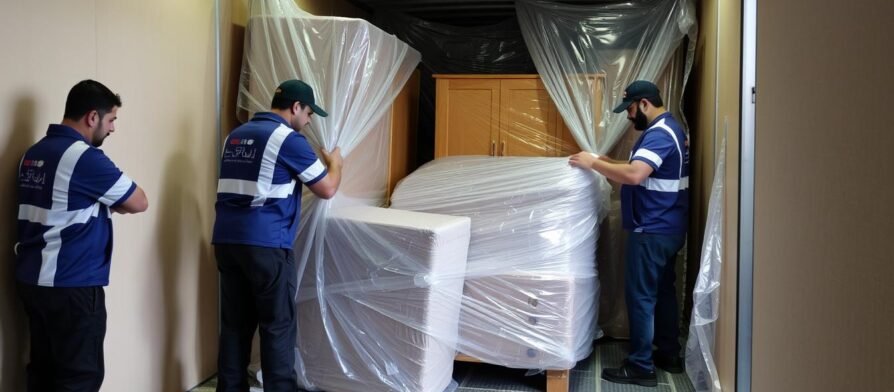 فريق محترف لنقل عفش الرياض إلى ينبع يقوم بتغليف الأثاث