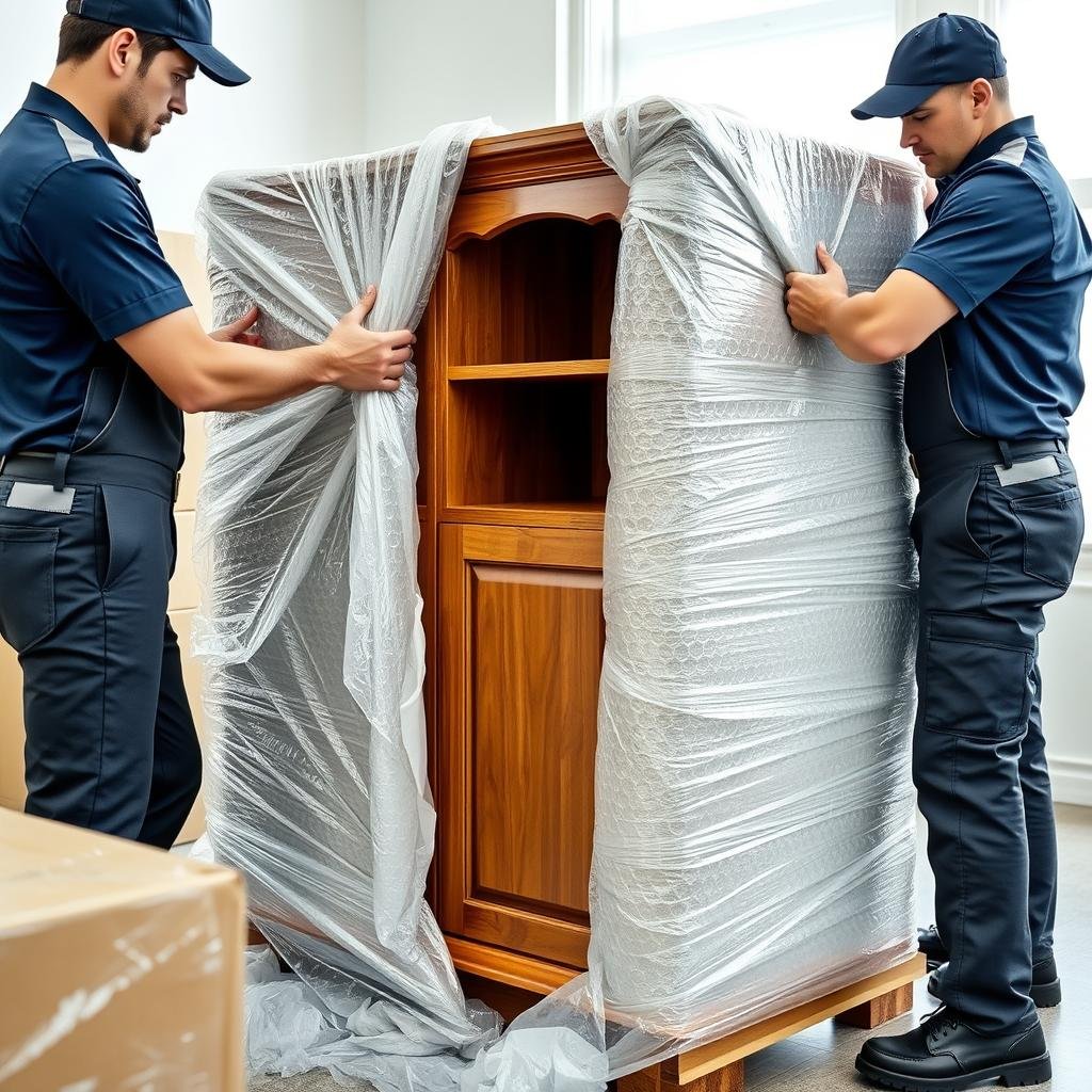 فريق محترف يقوم بتغليف الأثاث بعناية قبل نقل عفش الرياض إلى بلجرشي