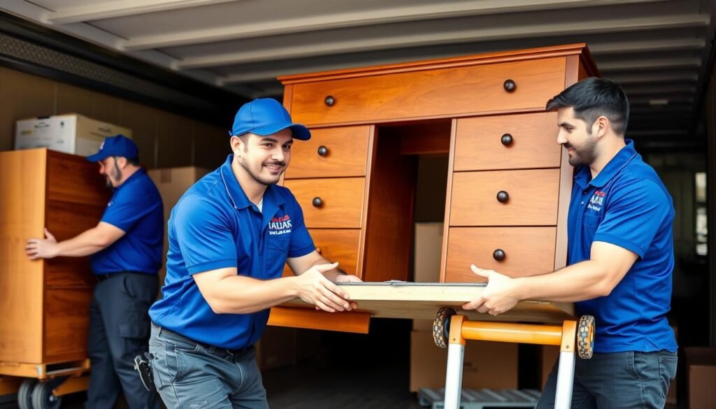 فريق محترف يقوم بنقل العفش بعناية فائقة