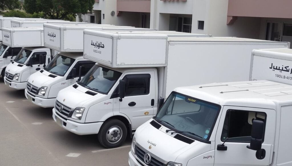 أسطول سيارات الشركة العربية المغلقة المخصصة لنقل العفش داخل أحياء جدة