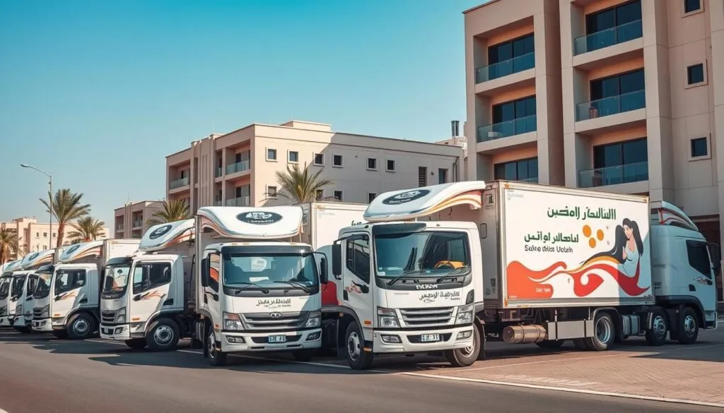 أسطول سيارات الشركة العربية لنقل الأثاث من حي لحي داخل جدة