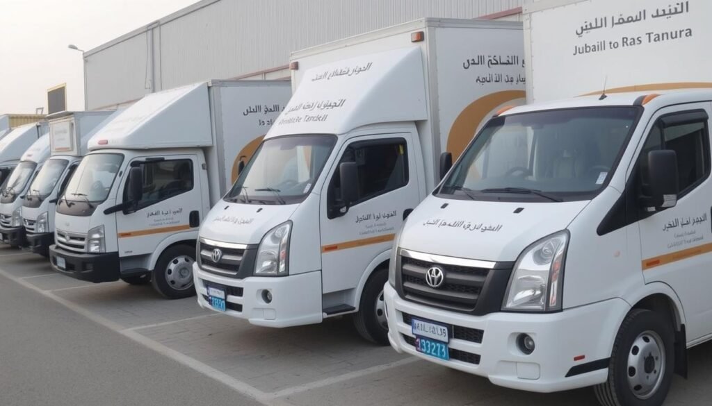 أسطول سيارات نقل العفش من الجبيل إلى رأس تنورة