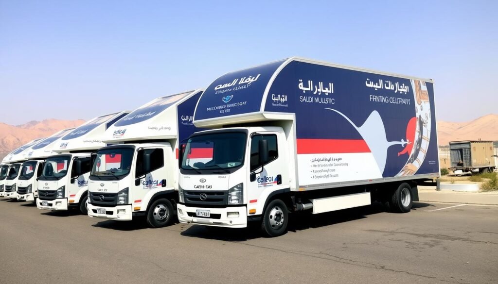 أسطول من شاحنات نقل العفش المجهزة للنقل من مكة إلى خميس مشيط