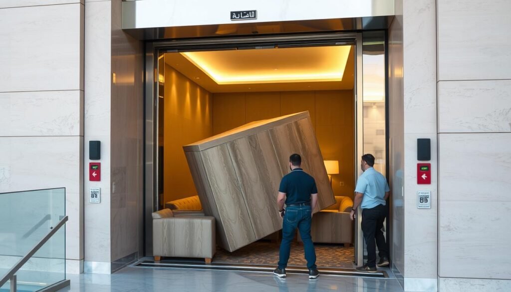 استخدام رافعة خارجية لنقل أثاث شقة كبيرة في جدة