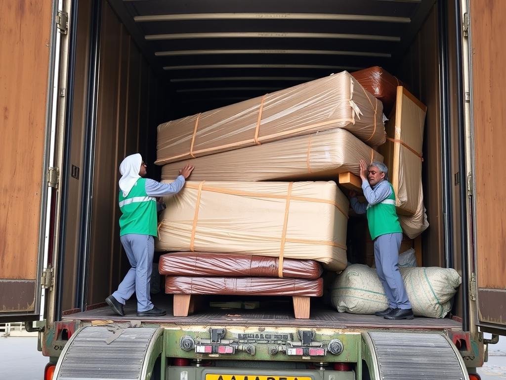 تحميل الأثاث في سيارات نقل العفش