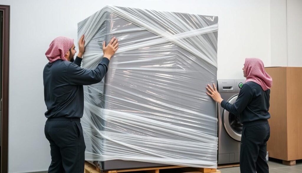 تغليف احترافي للأجهزة الإلكترونية قبل نقلها داخل جدة