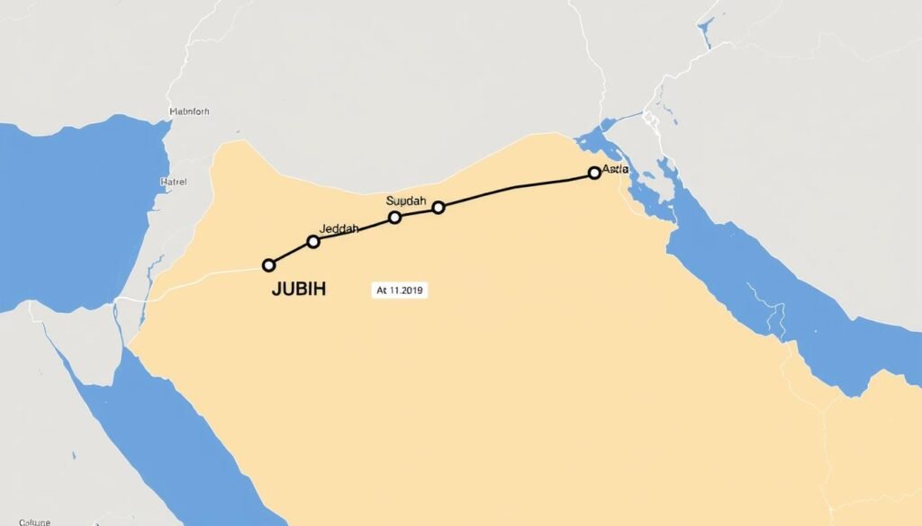 خريطة الطريق من الجبيل إلى جدة لنقل العفش