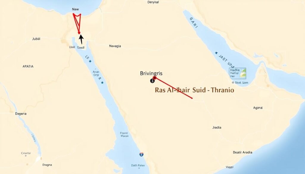 خريطة الطريق من الجبيل إلى رأس الخير