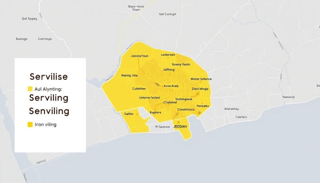 خريطة تغطية خدمات نقل أثاث بسيارات مخصصة للعفش داخل جدة