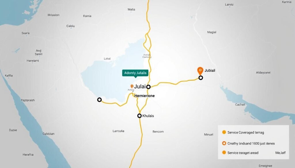 خريطة توضح الطريق من الجبيل إلى خليص لنقل العفش
