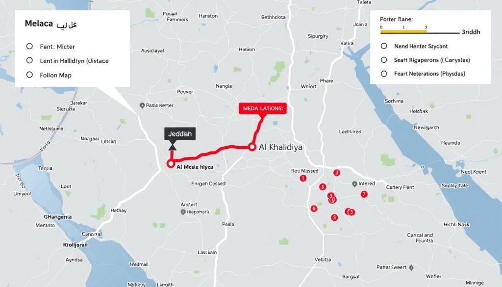 خريطة توضح الطريق من مكة إلى حي الخالدية جدة
