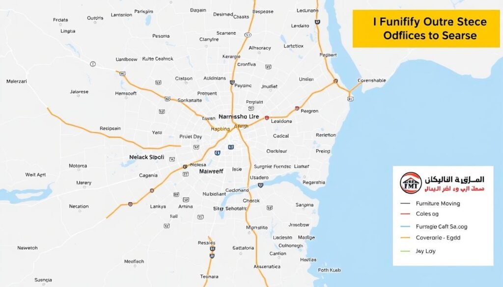خريطة توضح تغطية خدمات نقل الأثاث الداخلي داخل جدة