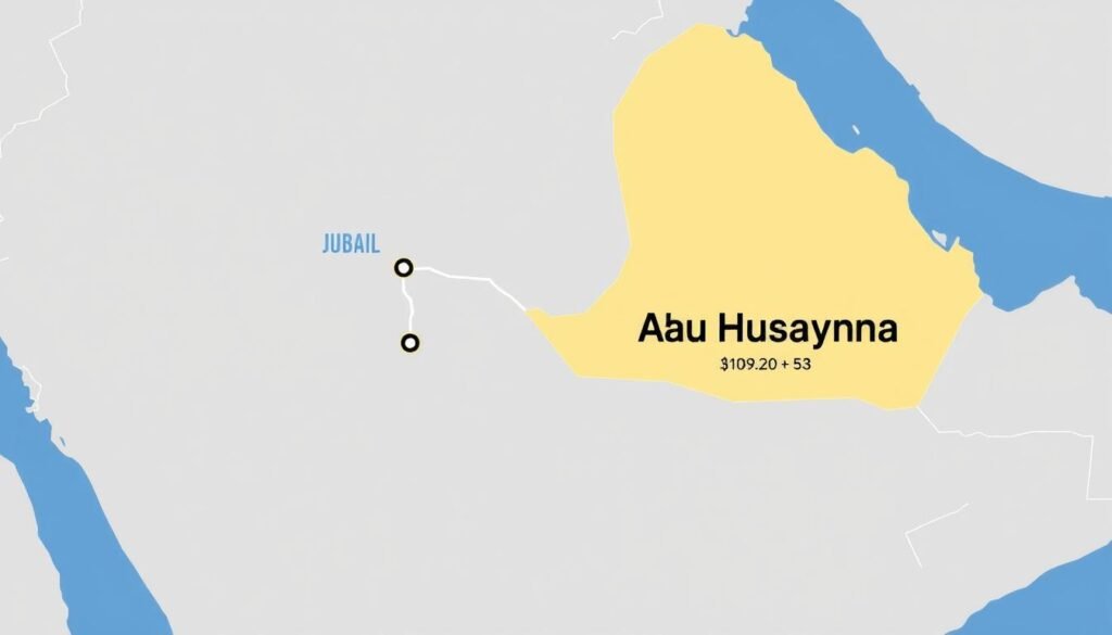 خريطة توضح مسار نقل العفش من الجبيل إلى أبو حصينا