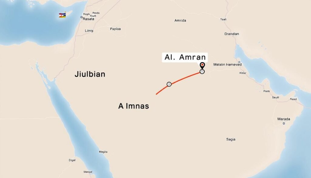 خريطة توضح مسار نقل العفش من الجبيل إلى العمران