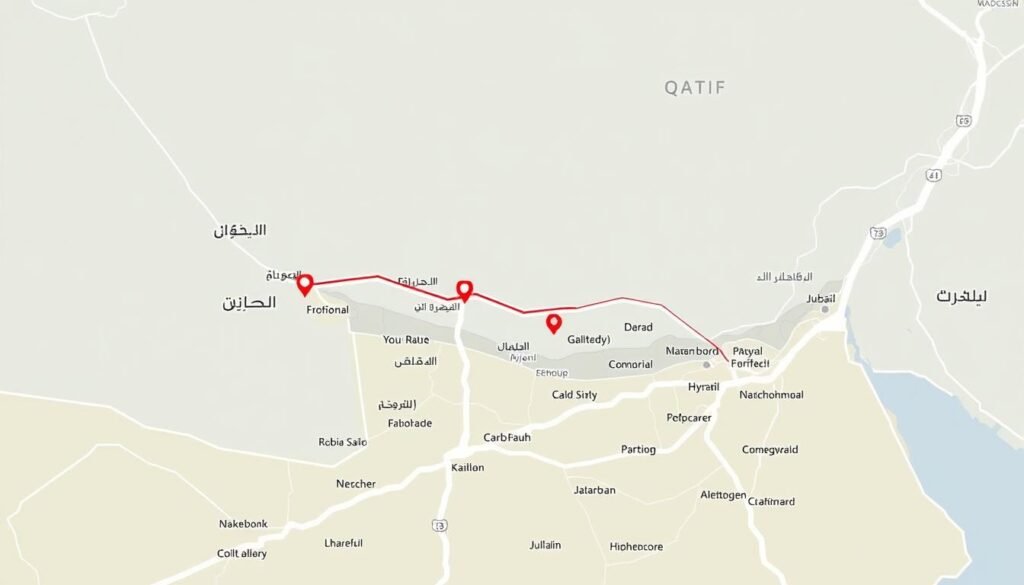 خريطة توضح مسار نقل العفش من الجبيل إلى القطيف