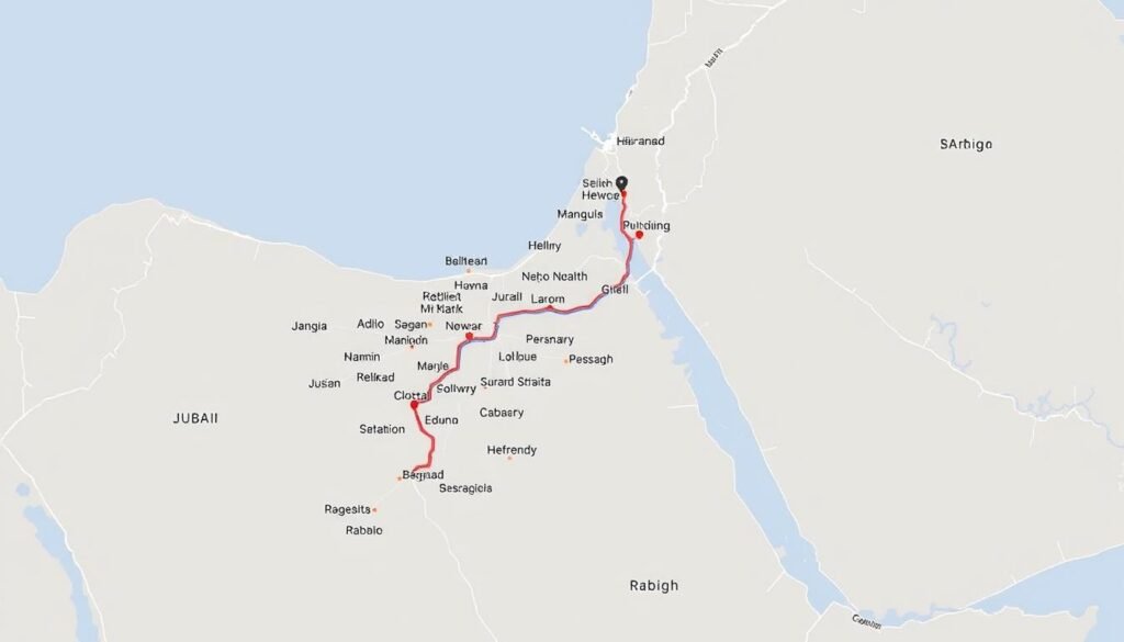 خريطة توضح مسار نقل العفش من الجبيل إلى رابغ