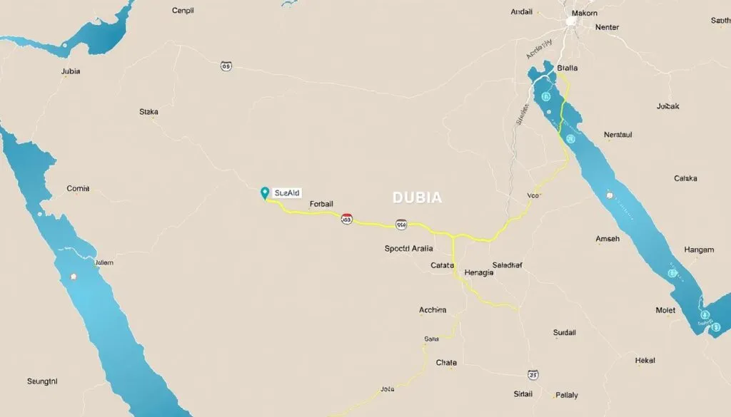 خريطة توضح مسار نقل العفش من الجبيل إلى ضباء