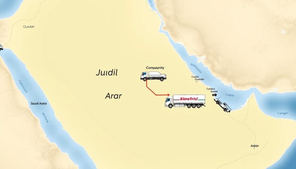 خريطة توضح مسار نقل العفش من الجبيل إلى عرعر