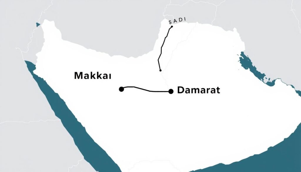 خريطة توضح مسار نقل العفش من مكة إلى الدمام