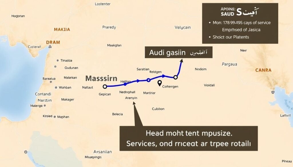 خريطة توضح مسار نقل العفش من مكة إلى القصيم