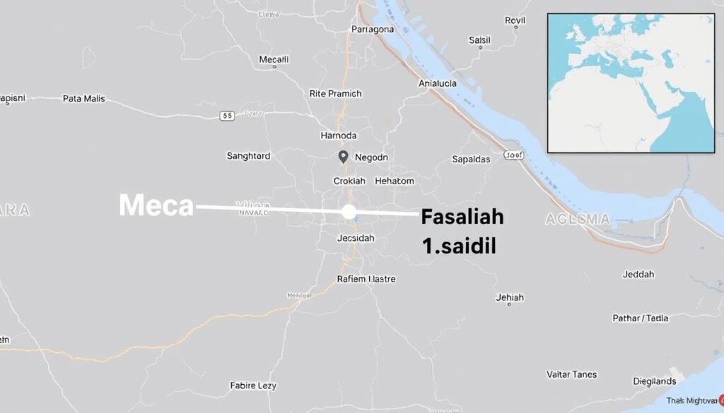 خريطة توضح مسار نقل العفش من مكة إلى حي الفيصلية جدة