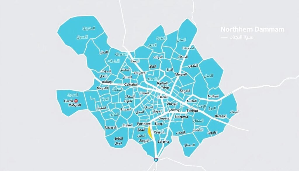خريطة توضح مناطق الدمام الشمالية التي نغطيها في خدمة نقل العفش