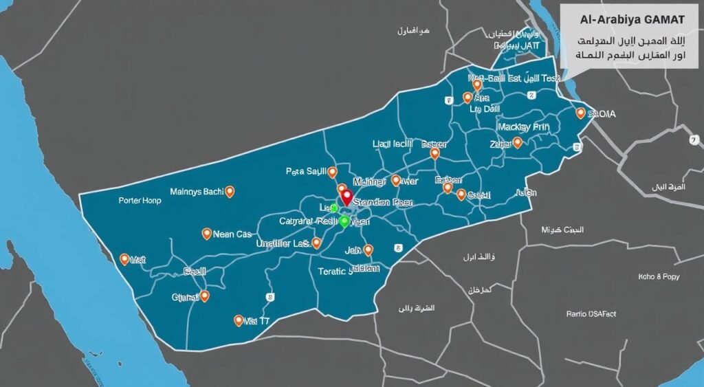 خريطة توضح مناطق تغطية خدمات نقل العفش بالرافعات للشركة العربية في جدة