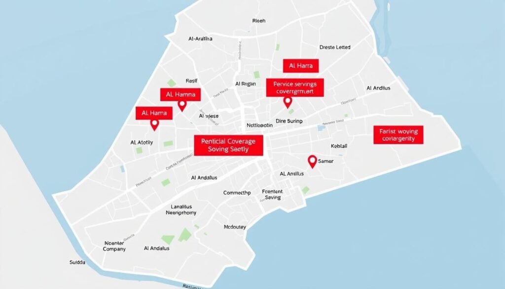 خريطة توضح مناطق خدمة نقل الأثاث المنزلي داخل جدة