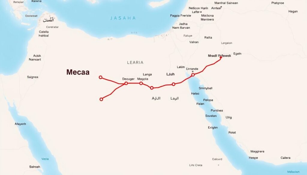 خريطة مسار نقل العفش من مكة إلى المدينة المنورة