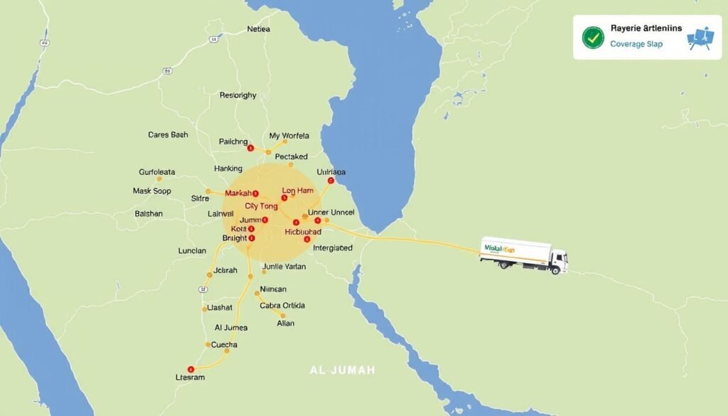 خريطة مناطق تغطية خدمات نقل العفش من مكة إلى الجموم