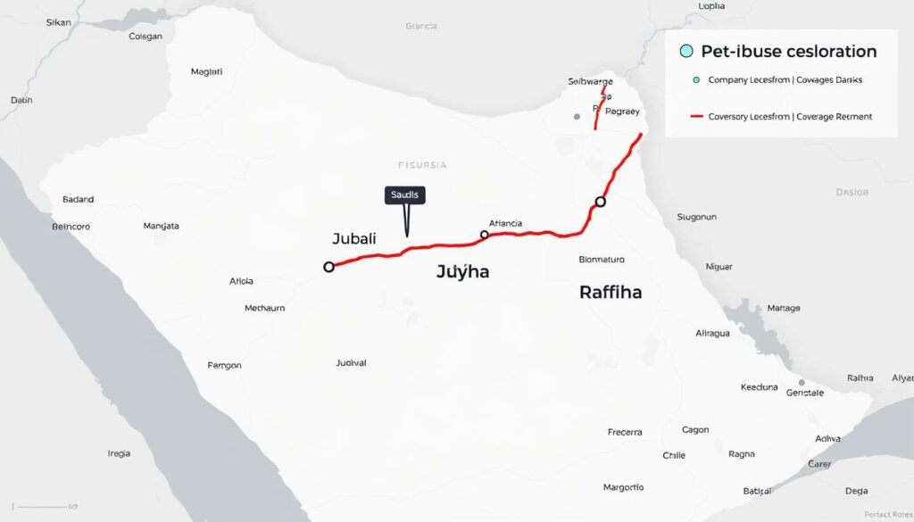 خريطة مناطق تغطية خدمة نقل العفش من الجبيل إلى رفحاء