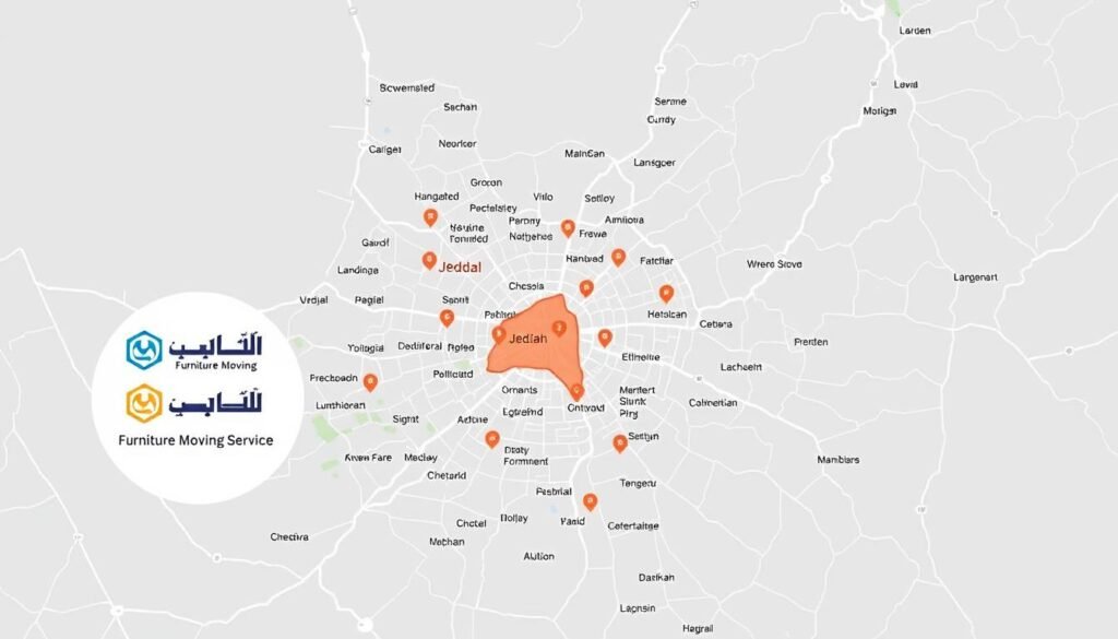 خريطة مناطق خدمة نقل أثاث بخبرة طويلة داخل جدة
