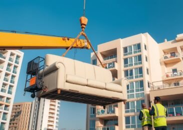 رافعة متخصصة تنقل أثاث إلى شقة في دور مرتفع في جدة