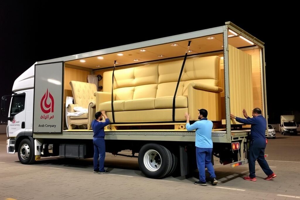 سيارة نقل أثاث ثقيل تابعة للشركة العربية في جدة مع معدات متخصصة