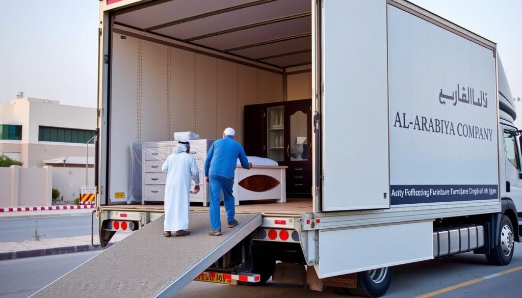 شاحنة الشركة العربية المجهزة لنقل غرف النوم الفاخرة في جدة