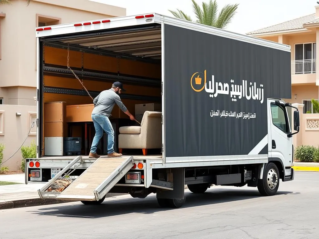 شاحنة نقل عفش تابعة للشركة العربية في جدة مع فريق العمل