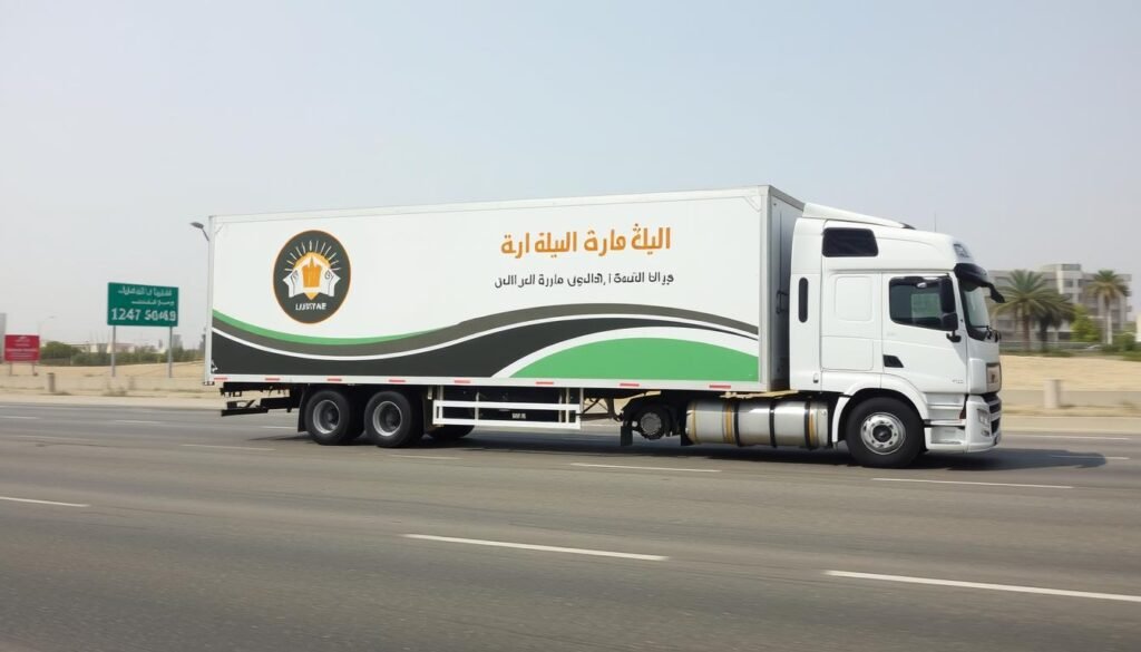 شاحنة نقل عفش حديثة تحمل شعار شركة نقل عفش من مكة إلى جدة الجديدة