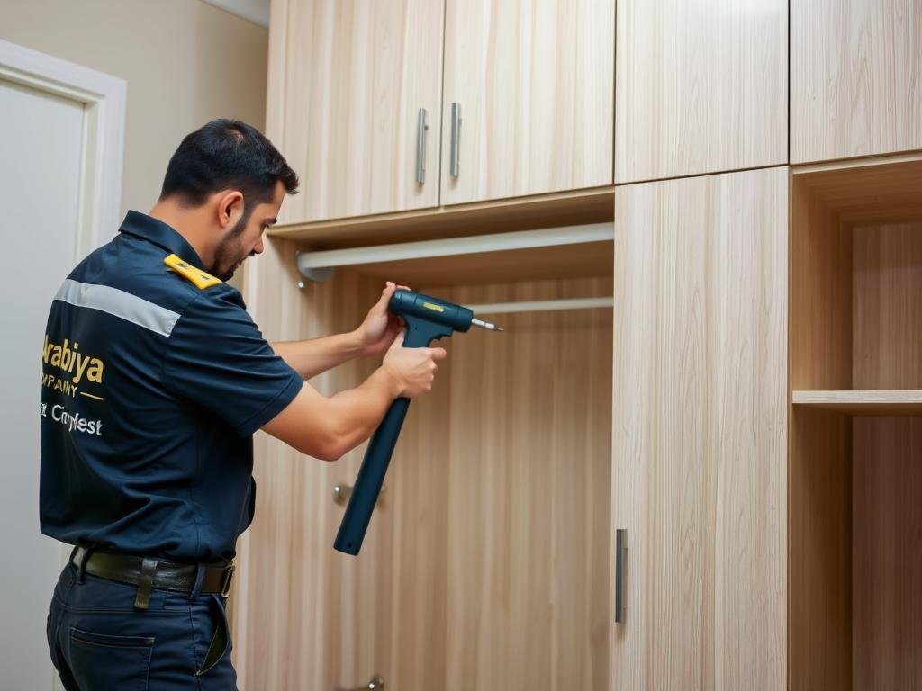 عامل من الشركة العربية يقوم بفك قطع أثاث بمهارة عالية في منزل بجدة