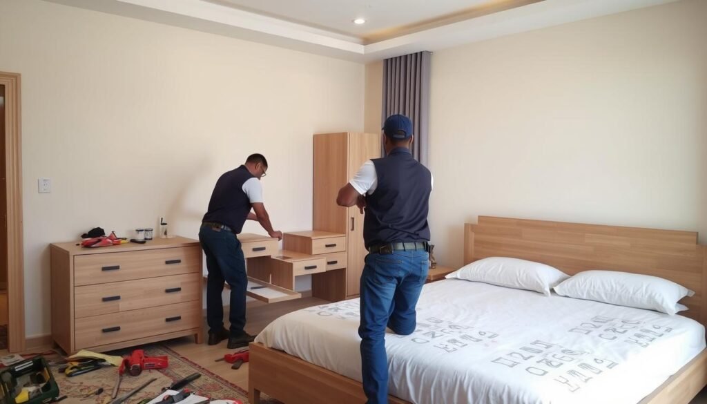 عملية تركيب الأثاث بعد نقله من الجبيل إلى الدمام الشمالية