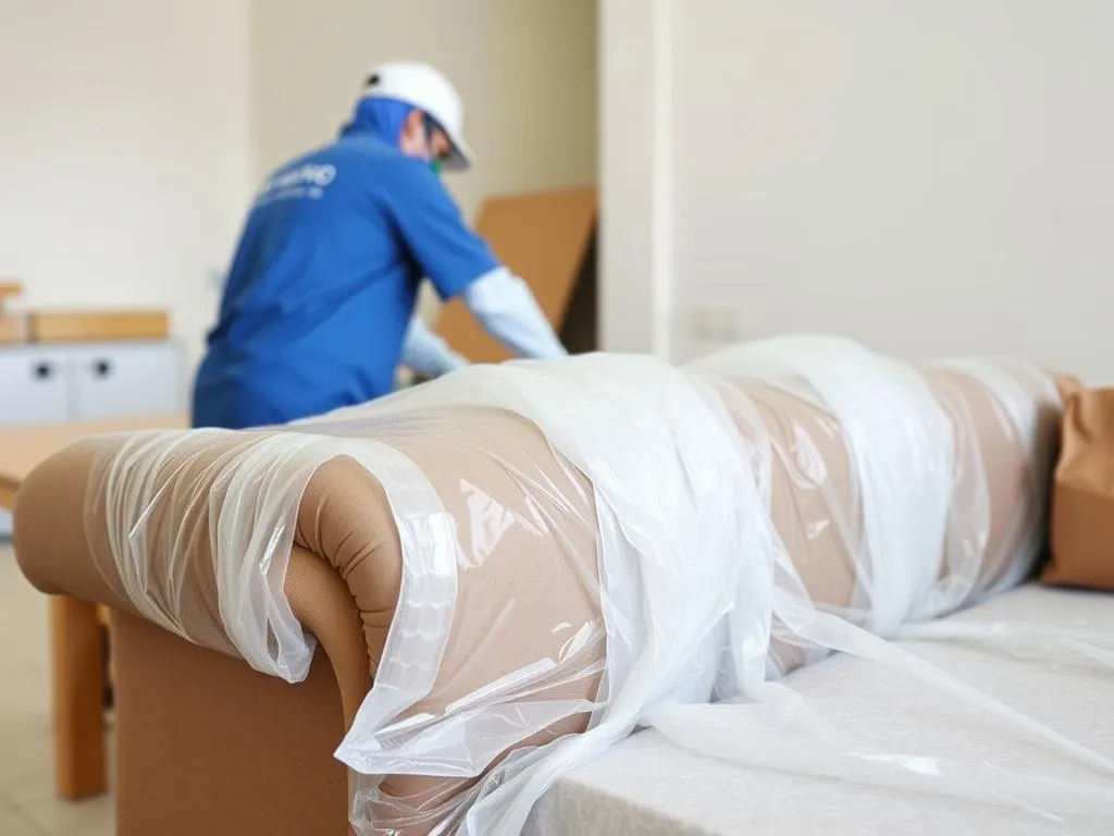 عملية تغليف أثاث منزلي قبل نقله من مكة إلى الطائف