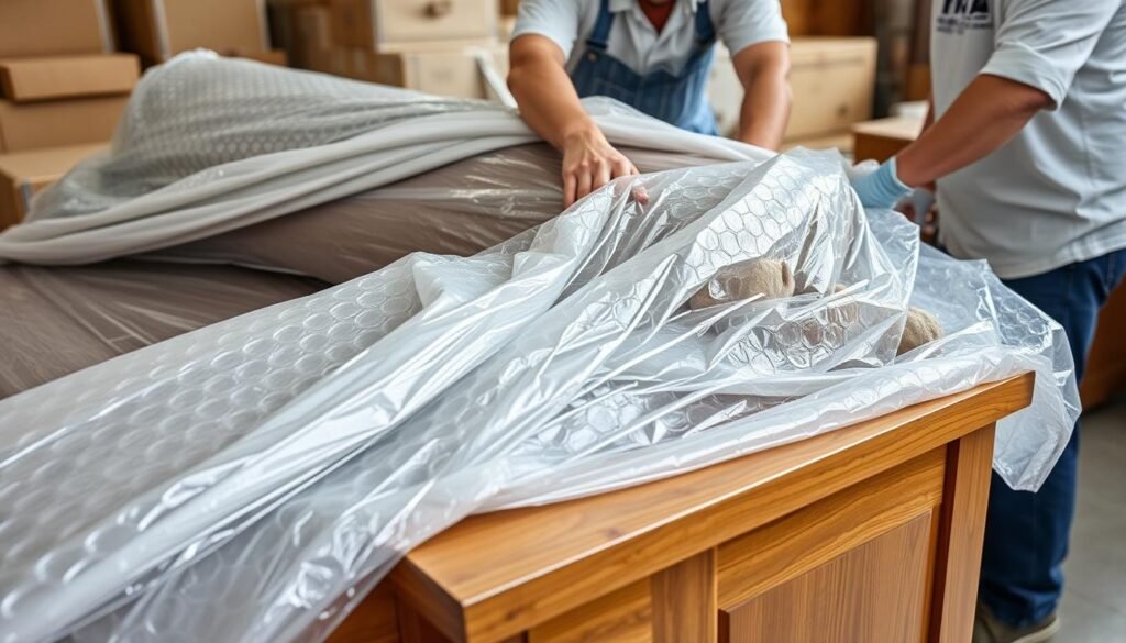 عملية تغليف احترافية للأثاث المنزلي قبل نقله داخل جدة