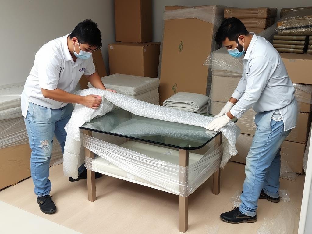 عملية تغليف احترافية للأثاث المنزلي من قبل فريق الشركة العربية لنقل العفش داخل أحياء جدة